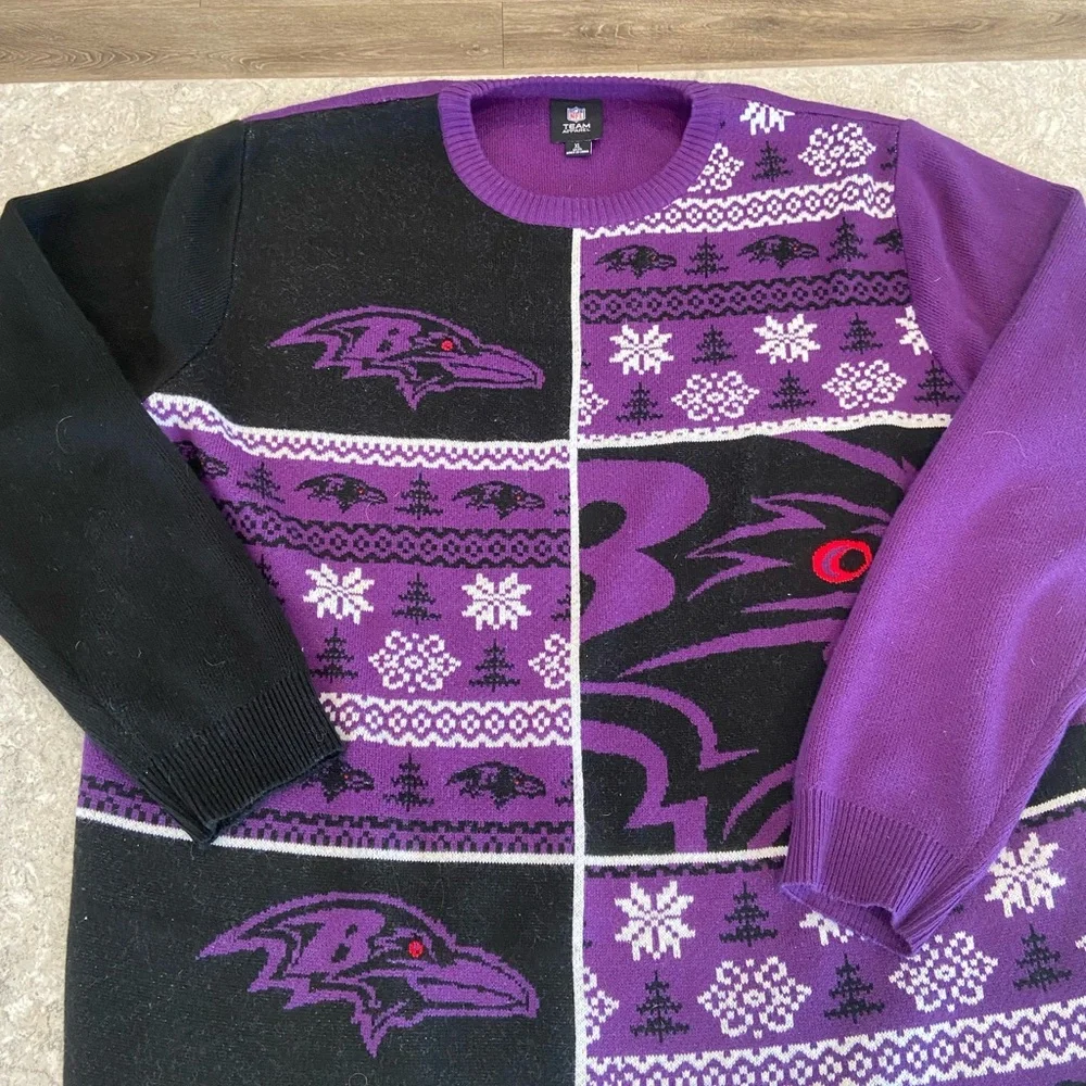 Baltimore Ravens NFL Purple and Black Crewneck Ugly Christmas Sweater-XL - Picture 2 of 7